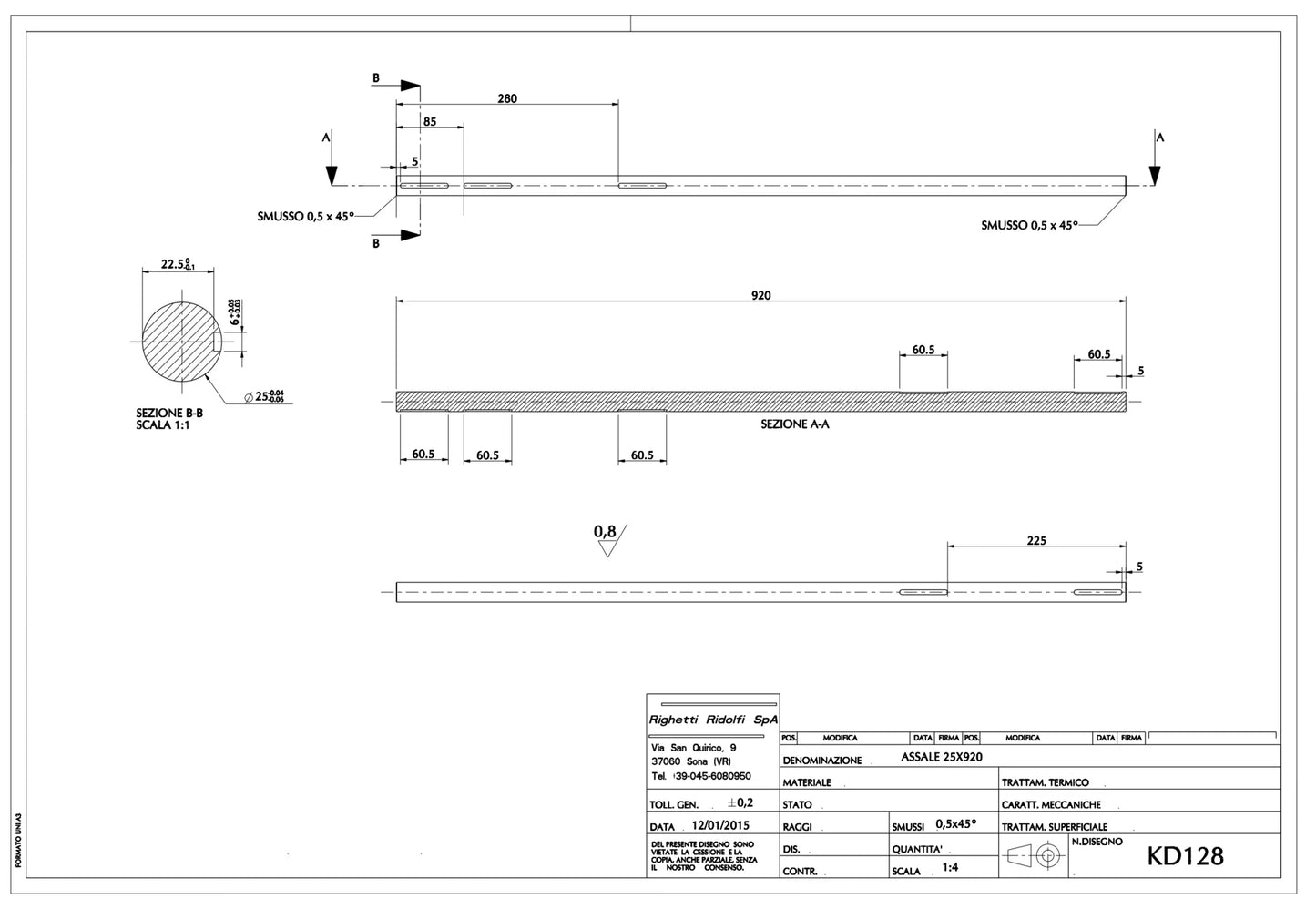 RR achteras 25mm massief 920mm - KartKings