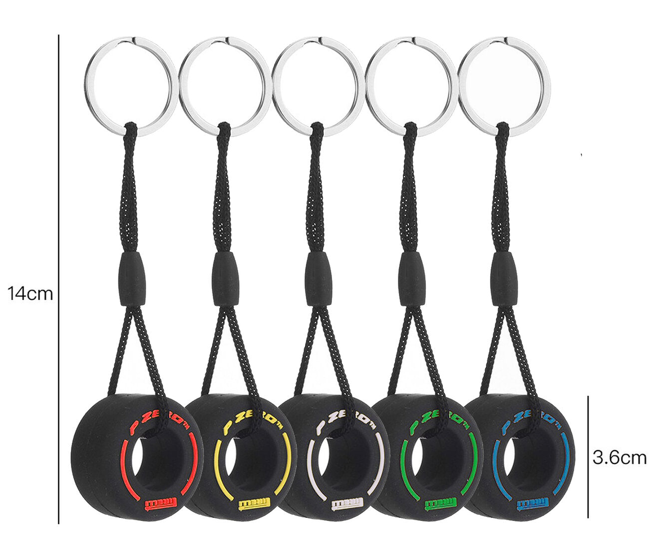 Lot de 5 porte-clés Formule 1 | Jaune | Blanc | Rouge | Vert | Bleu | Pirelli | F1