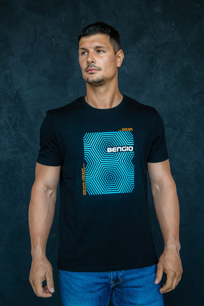 Bengio T-shirt black/blue 100% organic Size L