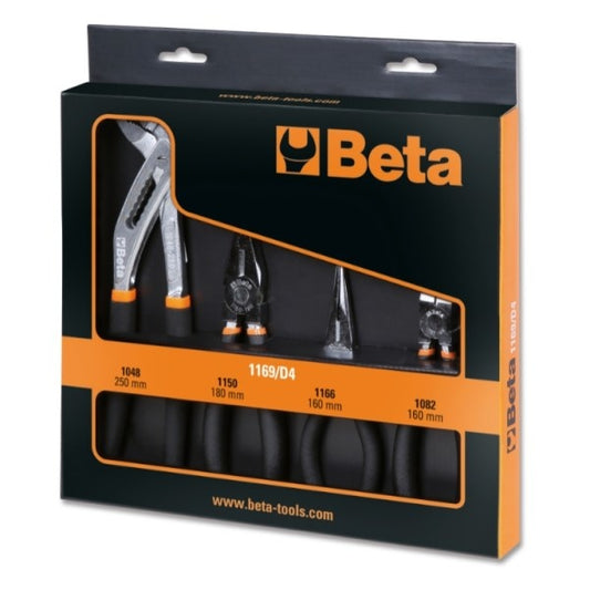 Jeu de pinces Beta 4 pièces (coupantes, pointues, combinées, pompe à eau) 