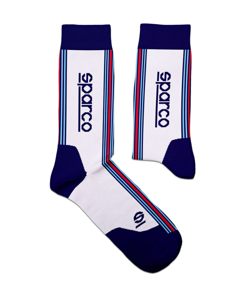 Chaussettes hautes au design emblématique Sparco Martini Blanc / Bleu / Rouge