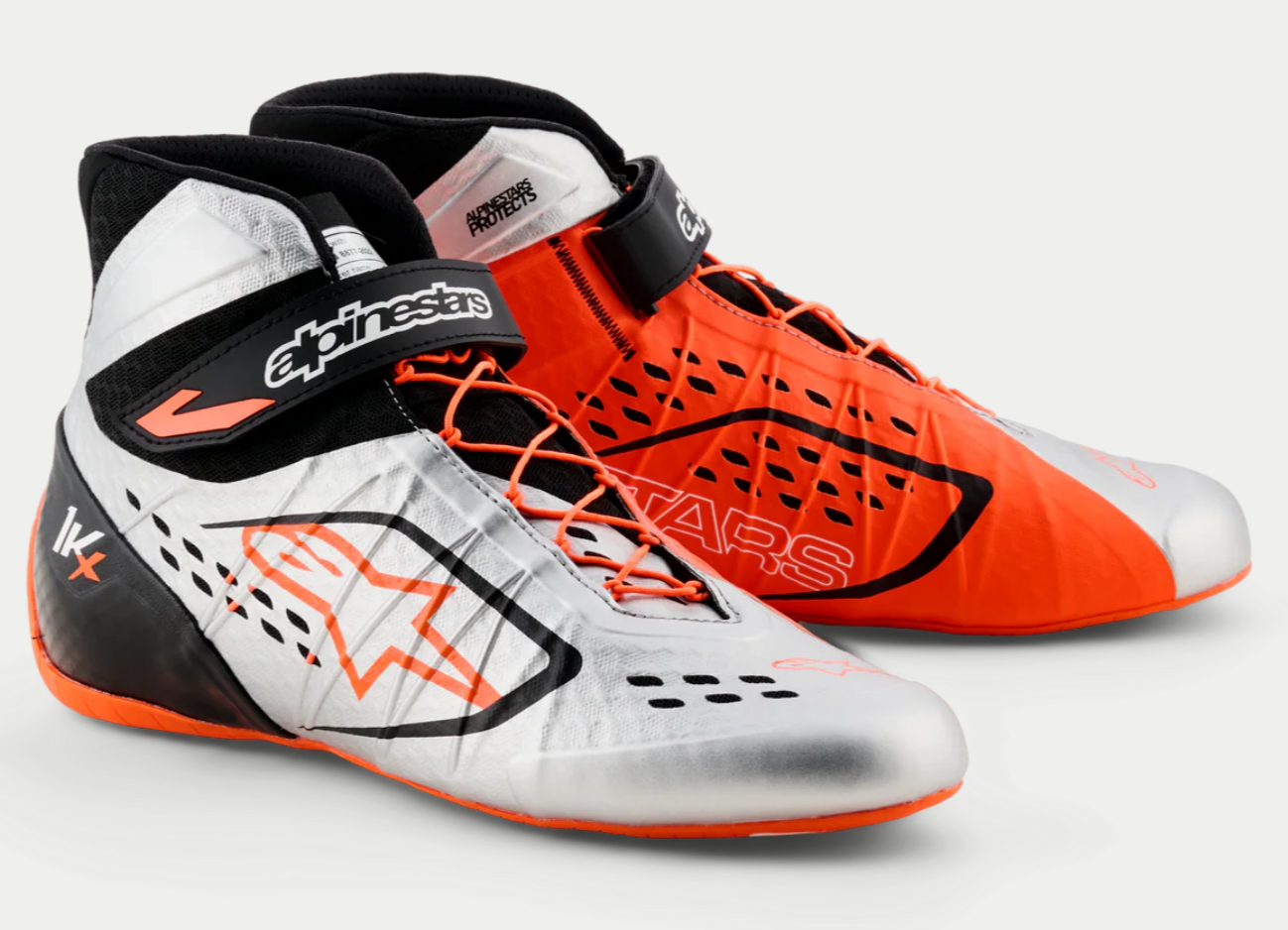 Chaussures de karting Alpinestars KX V3 homologuées FIA, orange/argent