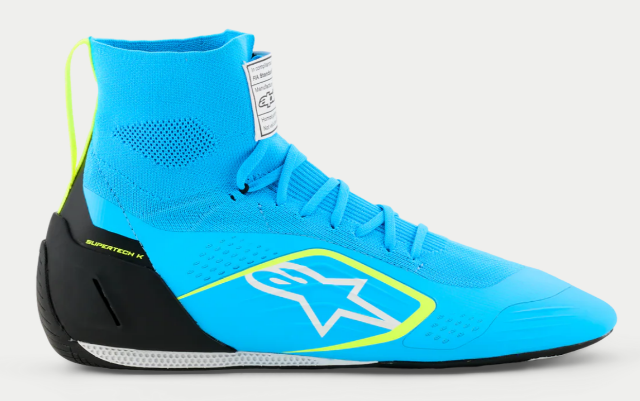 Chaussures de karting Alpinestars Supertech K FIA Bleu clair / Jaune fluo