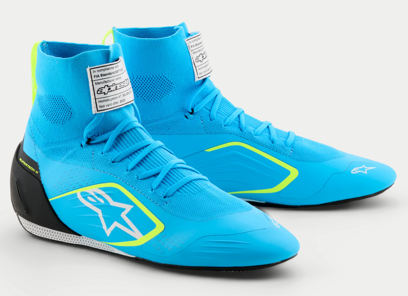 Chaussures de karting Alpinestars Supertech K FIA Bleu clair / Jaune fluo