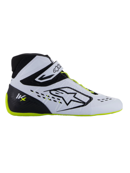 Chaussures de karting Alpinestars KX V3 homologuées FIA, noir/blanc/jaune fluo