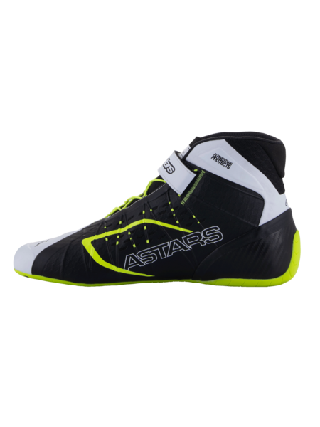 Chaussures de karting Alpinestars KX V3 homologuées FIA, noir/blanc/jaune fluo