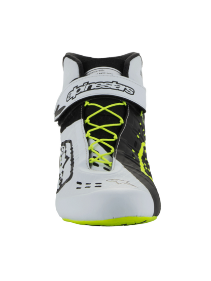Chaussures de karting Alpinestars KX V3 homologuées FIA, noir/blanc/jaune fluo