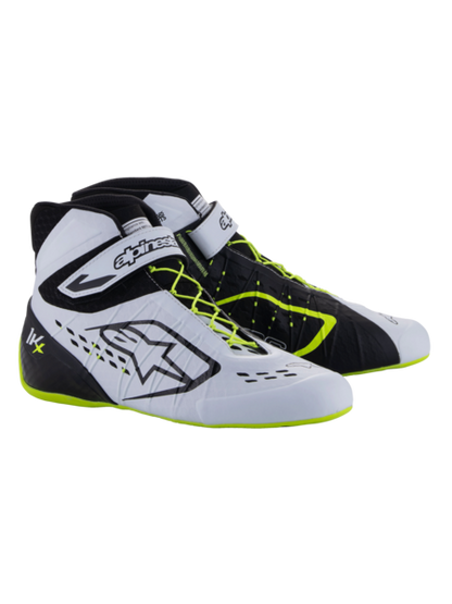 Chaussures de karting Alpinestars KX V3 homologuées FIA, noir/blanc/jaune fluo