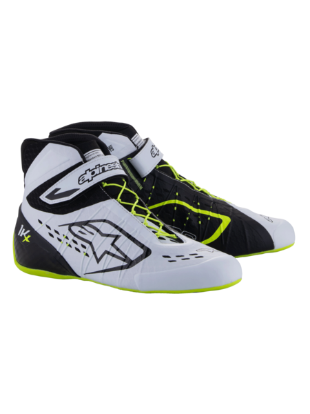 Chaussures de karting Alpinestars KX V3 homologuées FIA, noir/blanc/jaune fluo
