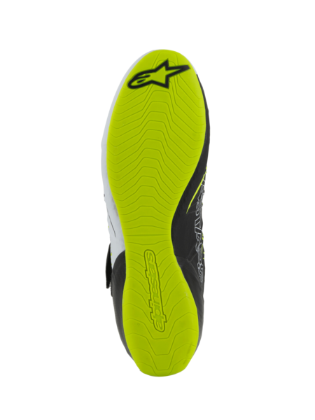 Chaussures de karting Alpinestars KX V3 homologuées FIA, noir/blanc/jaune fluo