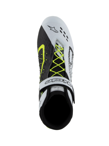 Chaussures de karting Alpinestars KX V3 homologuées FIA, noir/blanc/jaune fluo