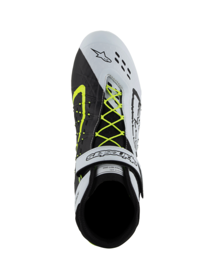 Chaussures de karting Alpinestars KX V3 homologuées FIA, noir/blanc/jaune fluo